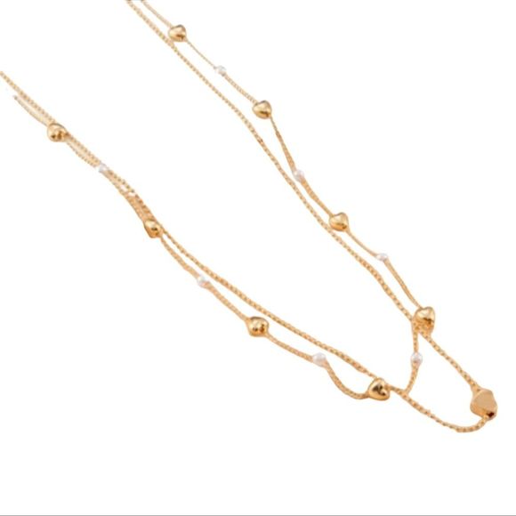 🧡 3 for $20 Belly Waist Chains, Gold Plated, Hearts, Simulated Pearls - Picture 3 of 4